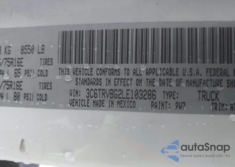 2020 Ram Promaster 1500 High Roof 136 Wb z USA, uszkodzony, nr VIN 3C6TRVBG2LE103286